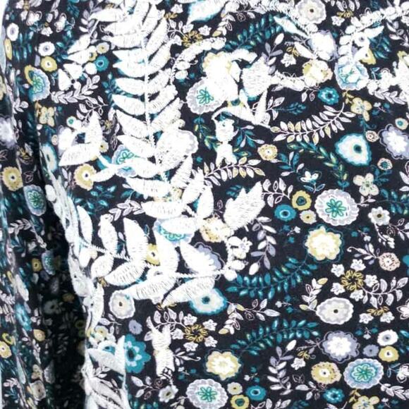 Floral Tunic Top Shirt Embroidered Keyhole Back Large Boho Country Grannycore - Picture 4 of 8